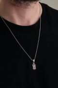 23 MM Gümüş Oksitli Nalı Şerif Gümüş Erkek Zincir Kolye