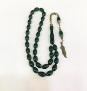 KOYU YEŞİL ATEŞ KEHRİBARI TESBİH   PÜSKÜL