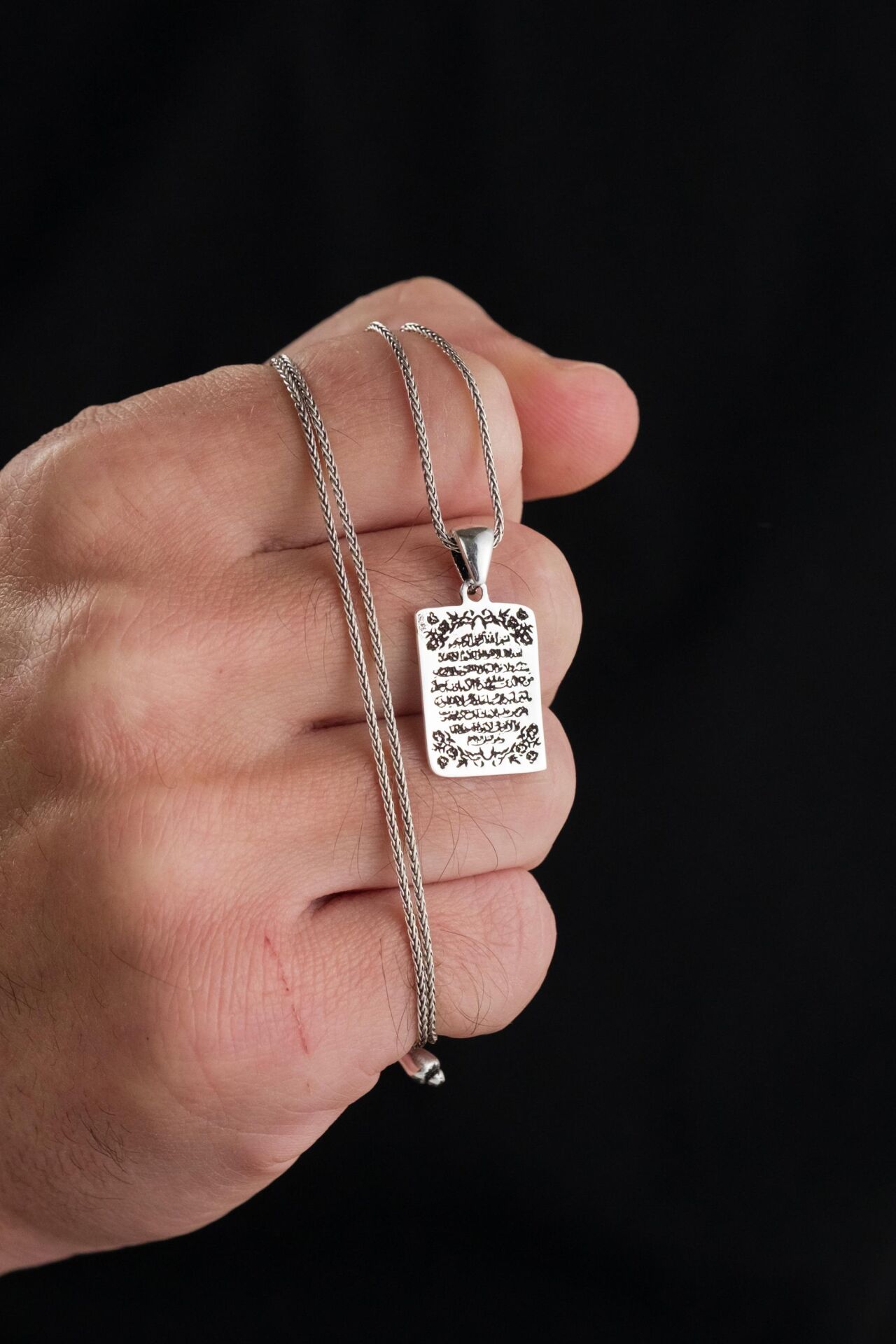 Gümüş Ayetel Kürsü Ayetli Erkek Zincir Kolye