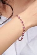 Gümüş Rose Kaplama Koyu Pembe Zirkon ve Yakut Taşlı Bileklik