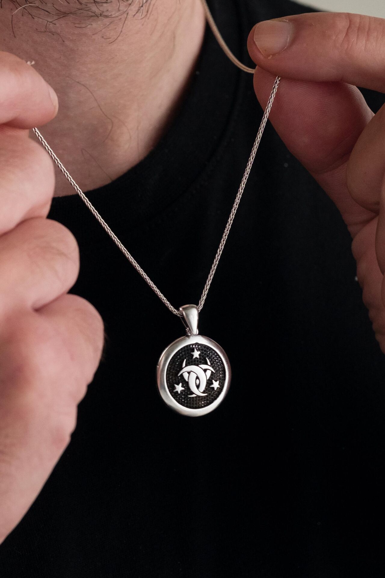 Teşkilatı Mahsusa Siyah Mineli Erkek Gümüş Kolye Zincir