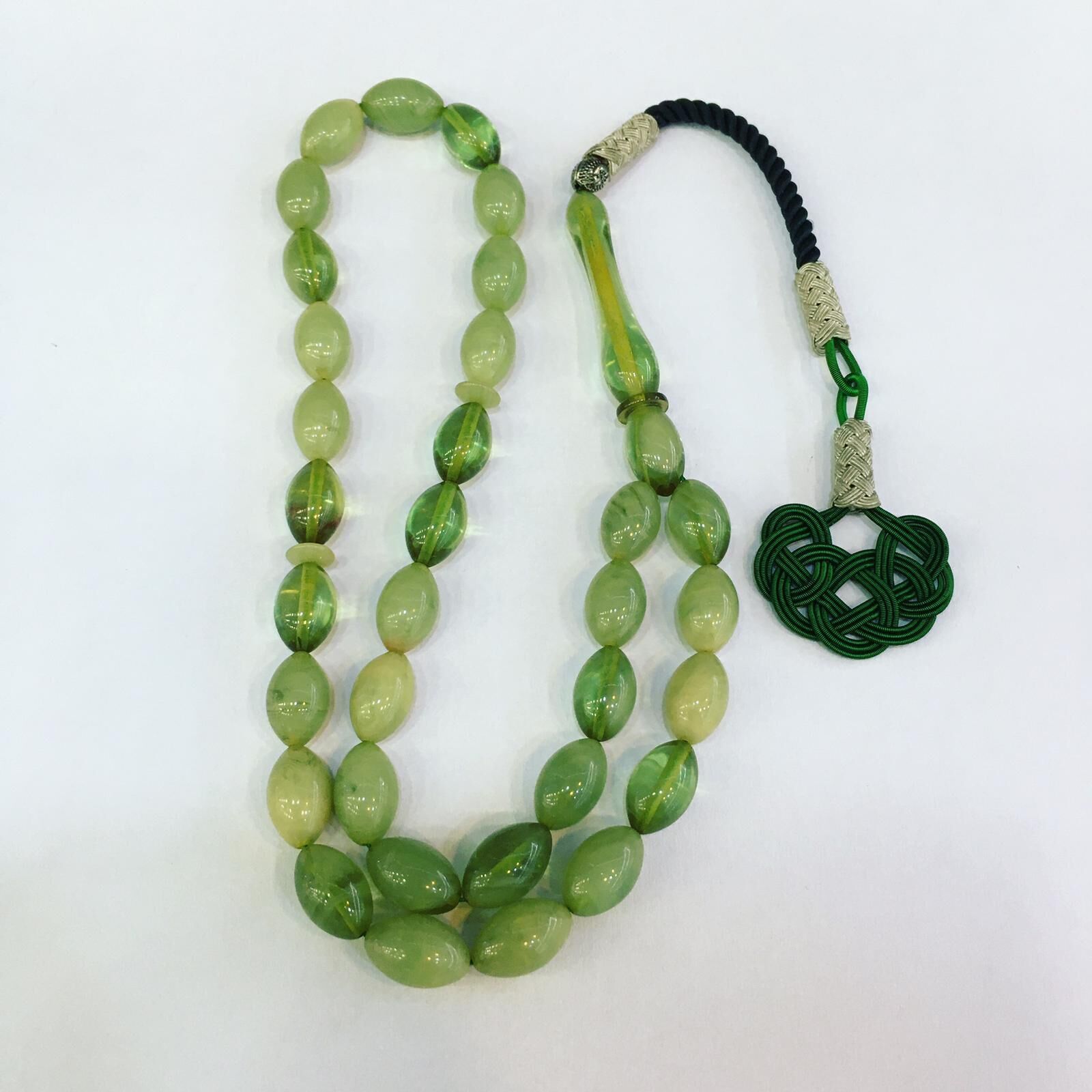 1000 AYAR GÜMÜŞ AÇIK YEŞİL ATEŞ VE SIKMA KEHRİBAR TESBİH