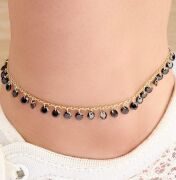 GÜMÜŞ ALTIN KAPLAMA SİYAH ZİRKON TAŞLI HALHAL