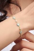 Gümüş Altın Kaplama Damla Turkuaz Firuze Beyaz Zirkon Taşlı Bileklik