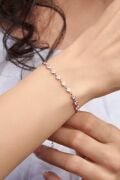 Gümüş Rose Kalpli Beyaz Zirkon Taşlı Sıralı Su Yolu Bileklik