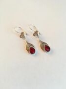 GÜMÜŞ TELKARİ SALLANTILI YAKUT TAŞLI DAMLA KÜPE