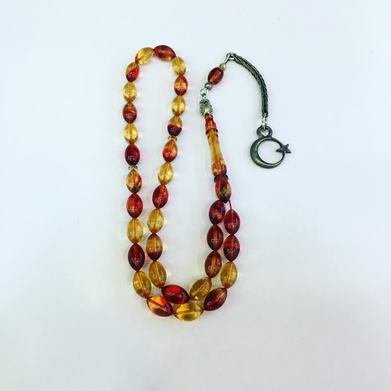 SARI KIRMIZI TANELİ ATEŞ KEHRİBARI TESBİH