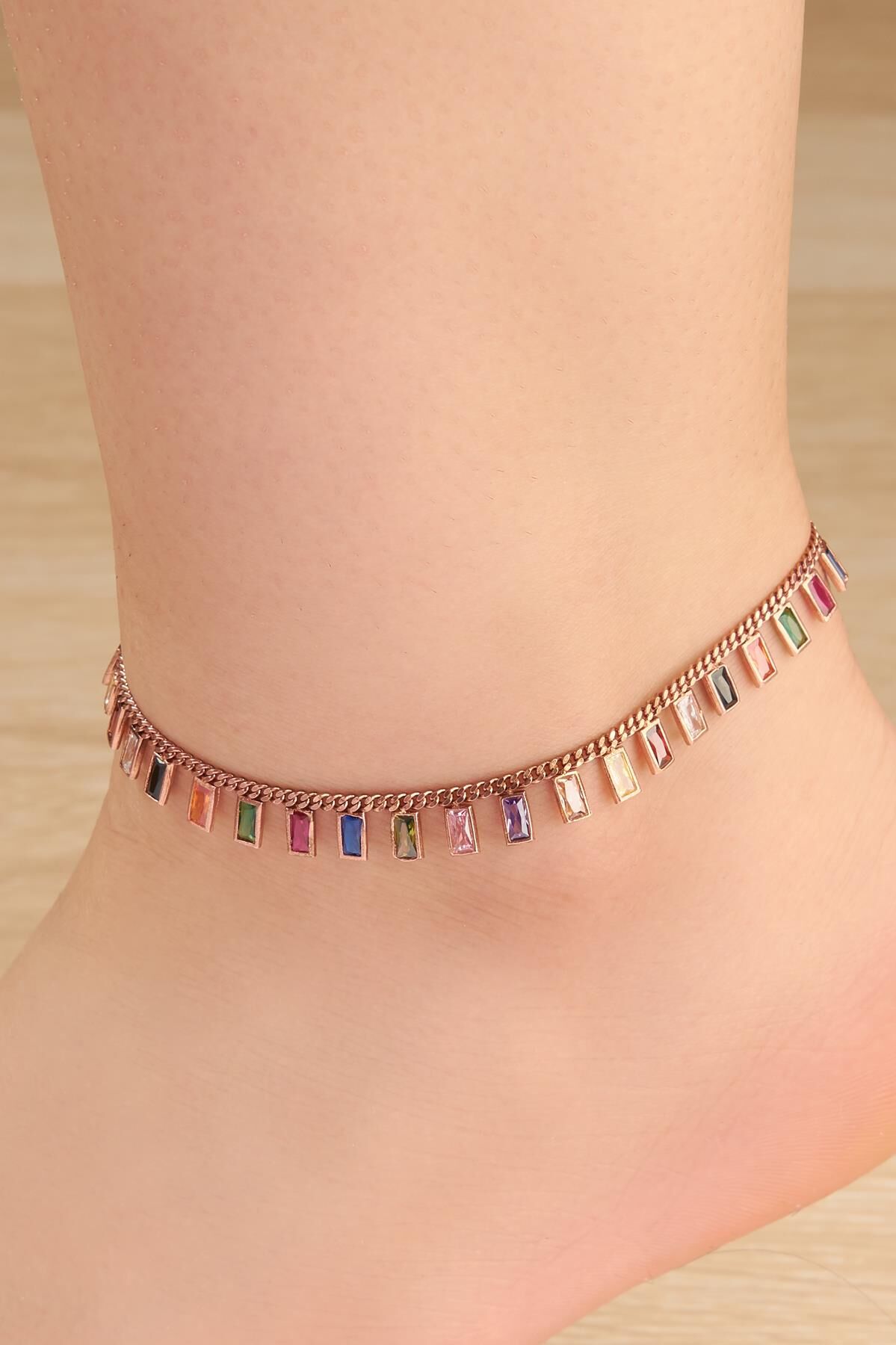 GÜMÜŞ ROSE RENKLİ DİKDÖRTGEN ZİRKON TAŞLI HALHAL