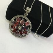 GÜMÜŞ MARKAZİT VE LAL GRANET TAŞLI KOLYE