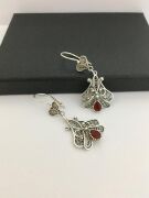 GÜMÜŞ TELKARİ KIRMIZI TAŞLI ÇİÇEK KÜPE