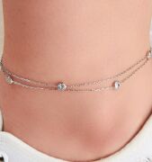GÜMÜŞ ÇİFT ZİNCİRLİ ZİRKON TAŞLI HALHAL