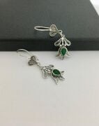 TELKARİ LALE KÖK ZÜMRÜT TAŞLI YEŞİL GÜMÜŞ KÜPE