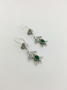 TELKARİ LALE KÖK ZÜMRÜT TAŞLI YEŞİL GÜMÜŞ KÜPE