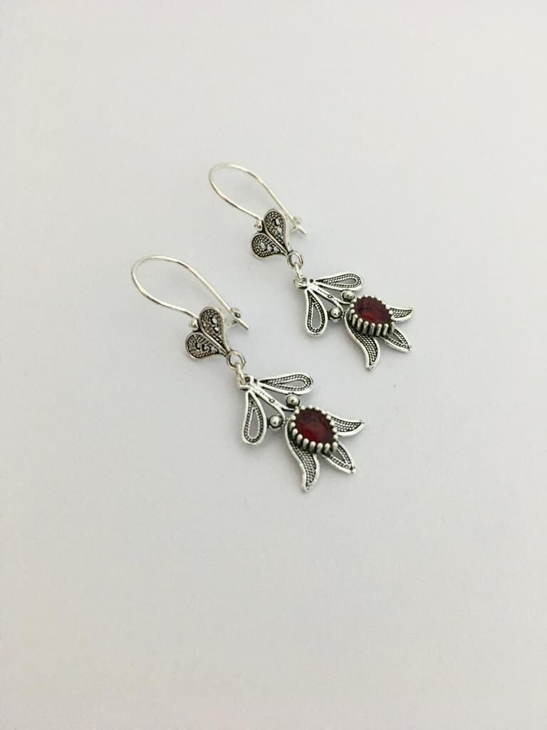 GÜMÜŞ KÖK YAKUT TAŞLI LALE TELKARİ KÜPE