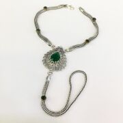 GÜMÜŞ TELKARİ KÖK ZÜMRÜT TAŞLI YEŞİL ŞAHMERAN BİLEKLİK