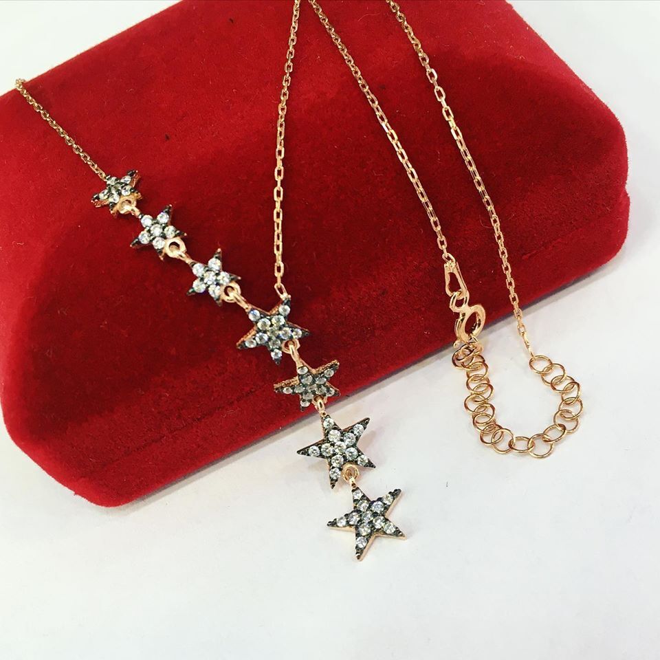 GÜMÜŞ ROSE BRONZ RENK YILDIZ KOLYE