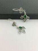 GÜMÜŞ TELKARİ KÖK ZÜMRÜT TAŞLI  YEŞİL KALPLİ KÜPE