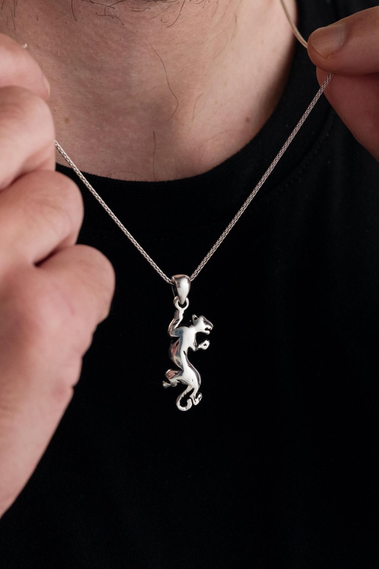 GÜMÜŞ KAPLAN  ERKEK KOLYE