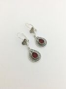 GÜMÜŞ KÖK YAKUT TAŞLI KIRMIZI TELKARİ DAMLA KÜPE