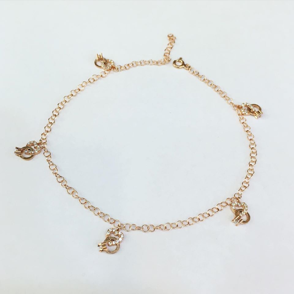 GÜMÜŞ ROSE BRONZ RENK KALP TEK TAŞ HALHAL