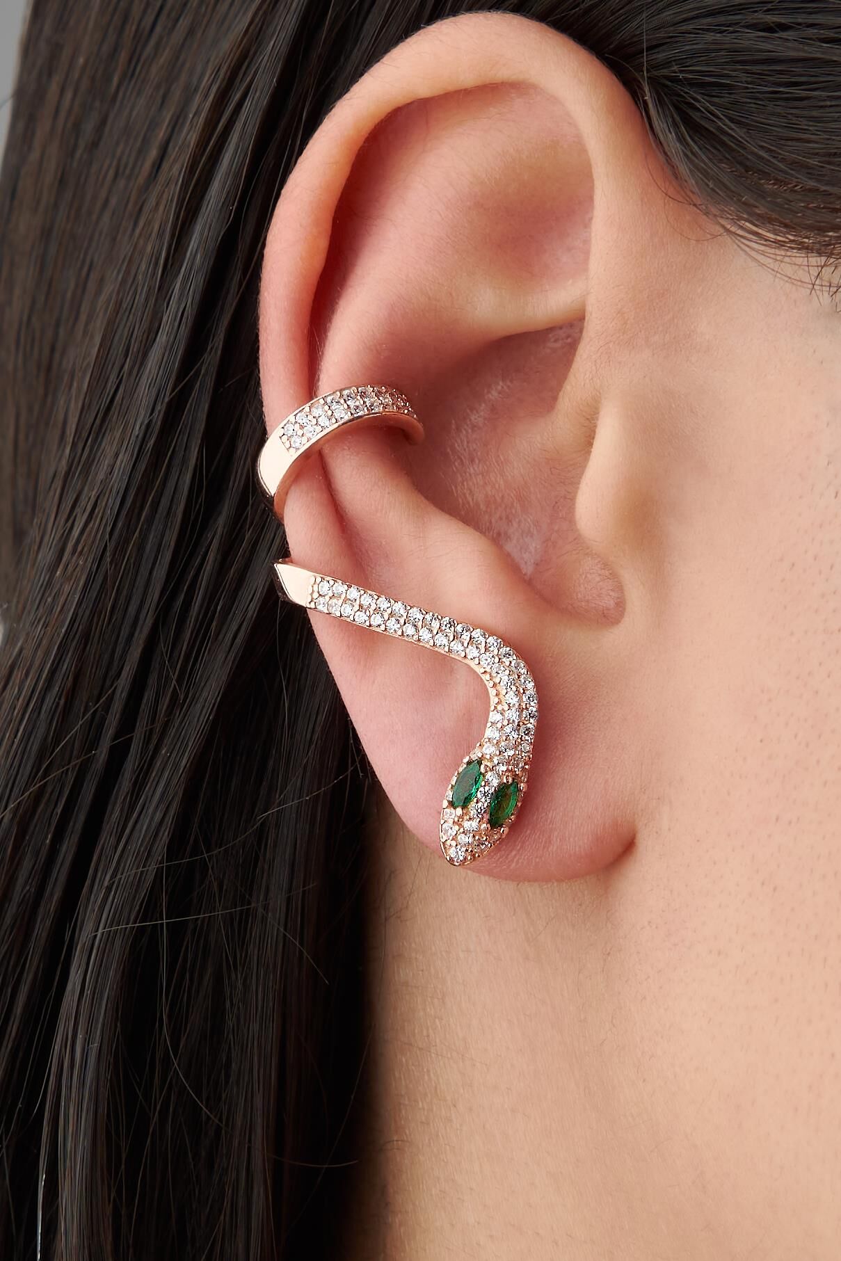 GÜMÜŞ ROSE YEŞİL ZİRKON TAŞLI YILAN KIKIRDAK KÜPE