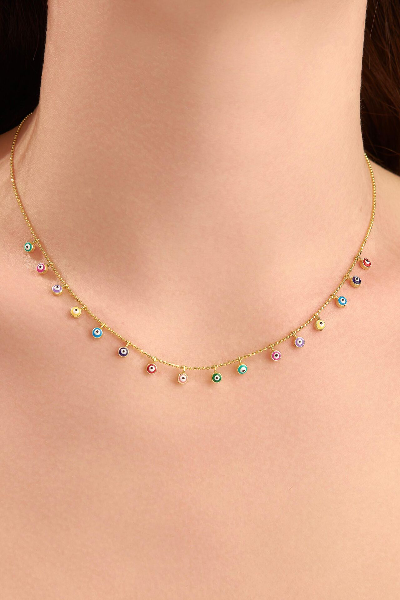 NAZAR BONCUKLU MİNE GÜMÜŞ ALTIN KAPLAMA RENKLİ GÖZ KOLYE