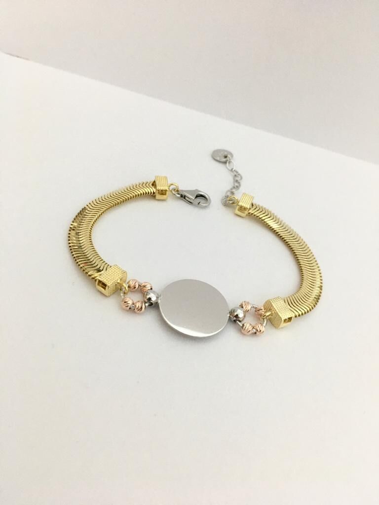 GÜMÜŞ DORİKA DORİSSA GOLD ALTIN KAPLAMA YUVARLAK PLAKA BİLEKLİK