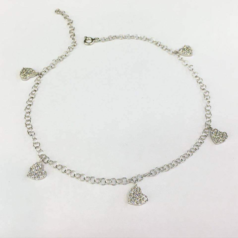 GÜMÜŞ ZİRKON TAŞLI KALPLİ HALHAL