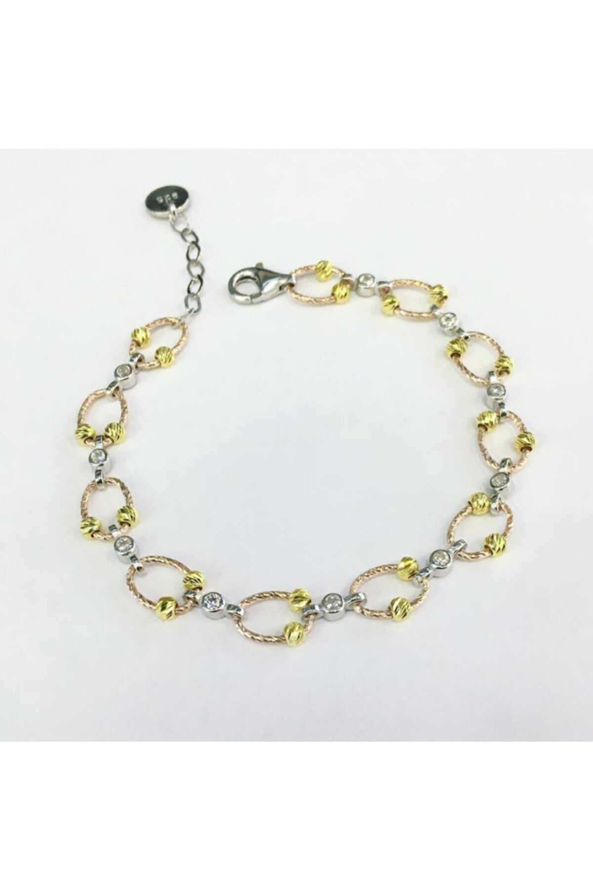 Dorissa Dorica Halka Zirkon Taşlı Altın Yaldızlı Rose Gümüş Bileklik