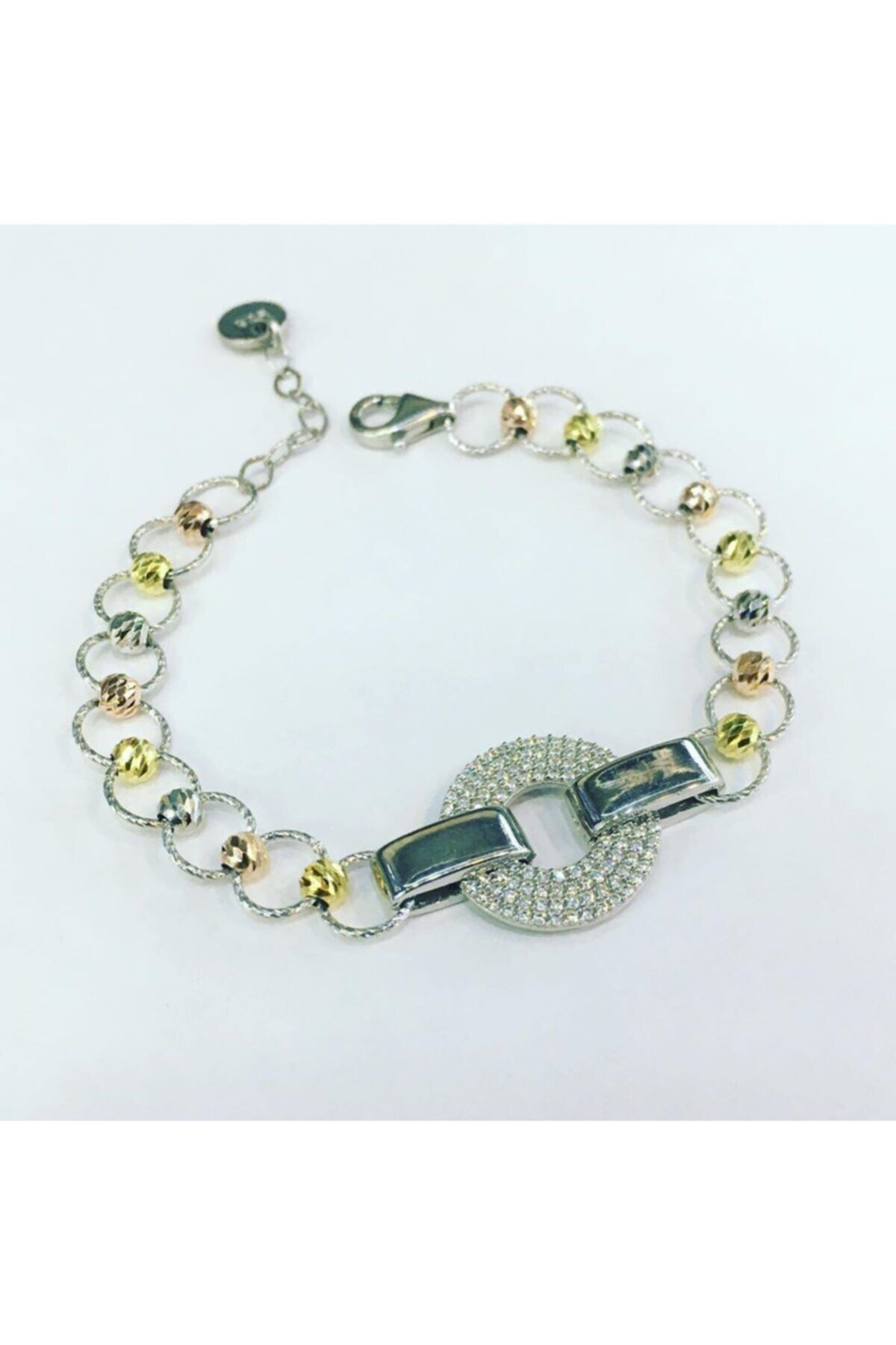 Dorissa Halka Zirkon Taşlı Altın Yaldızlı Rose Gümüş Bileklik