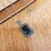 GÜMÜŞ MARKAZİT SİYAH TAŞLI KOLYE