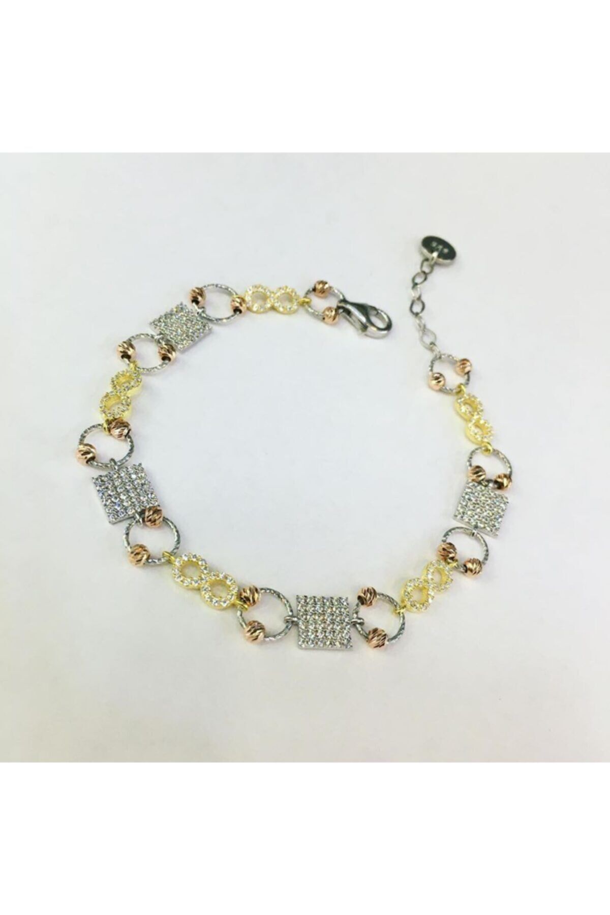 Sonsuzluk Dorika Dorissa Altın Yaldızlı Rose Gümüş Bileklik