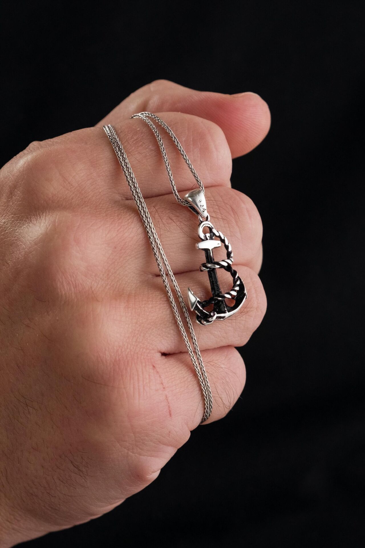 Gümüş Halatlı Gemi Çapa Denizci Balıkçı Erkek Kolye