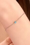 Gümüş Turkuaz Göz Nazar Boncuklu Gurmet Zincir Bileklik