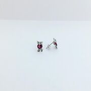 GÜMÜŞ KOYU PEMBE ZİRKON TAŞLI KÜÇÜK BAYKUŞ KÜPE