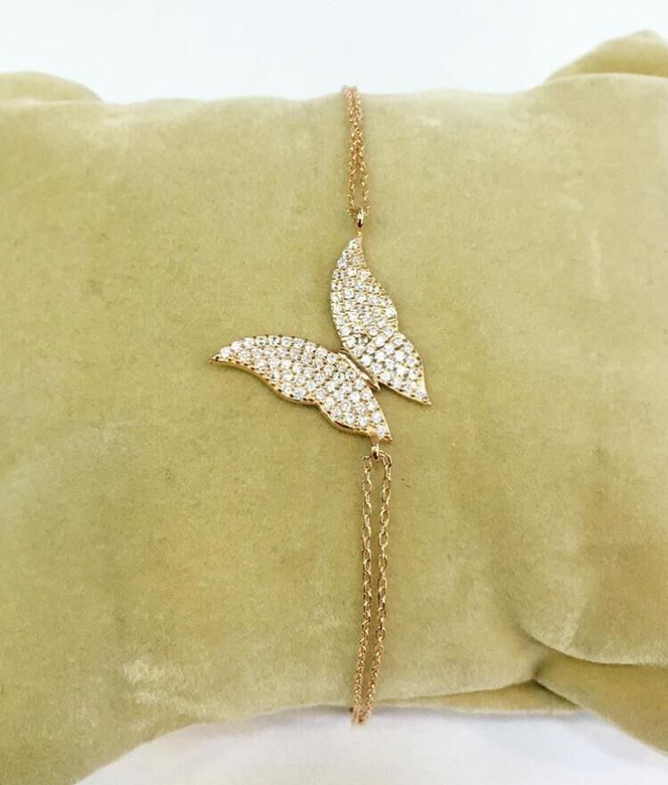 GÜMÜŞ ROSE BRONZ RENK ZİRKON TAŞLI KELEBEK BİLEKLİK