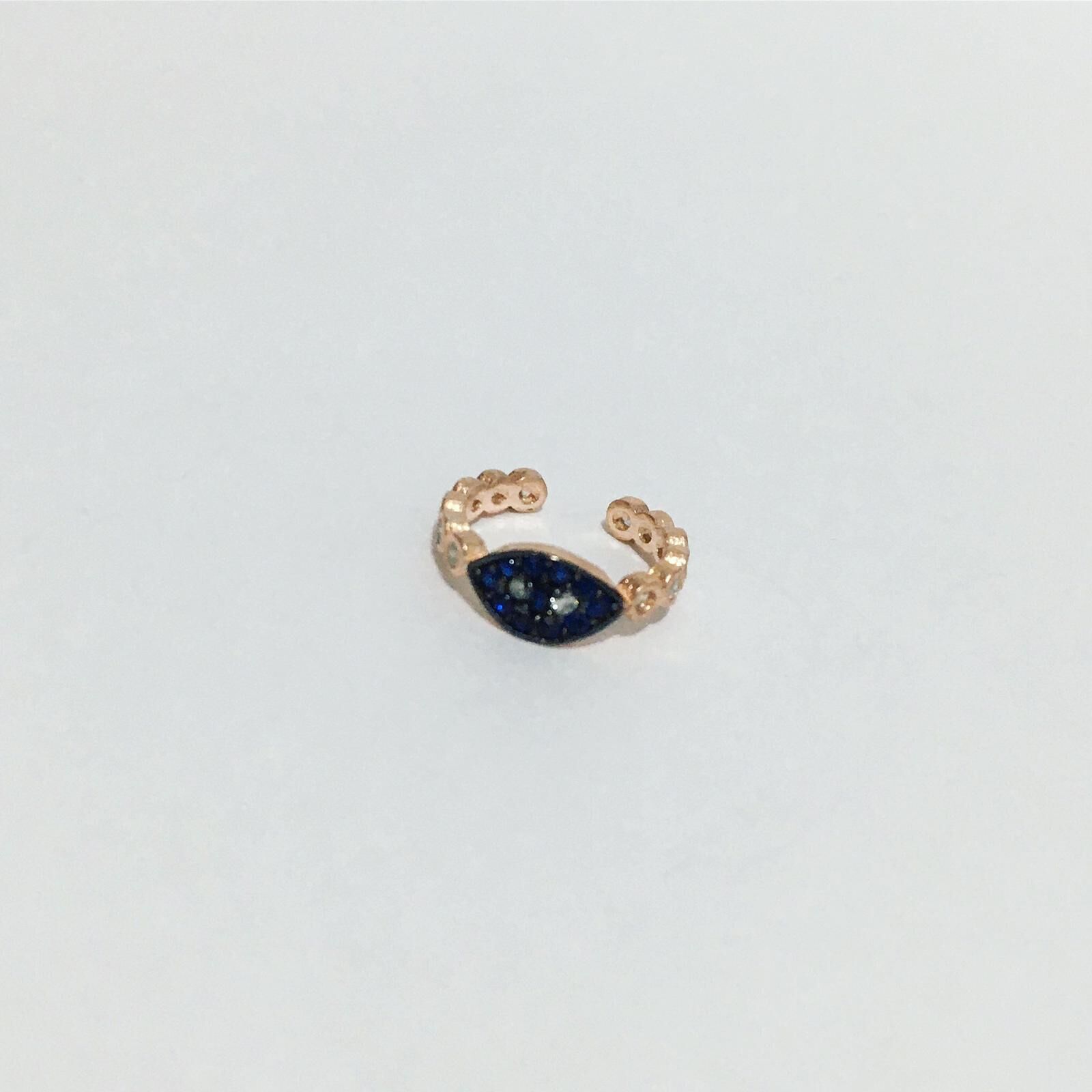 GÜMÜŞ ROSE BRONZ RENK MAVİ ZİRKON TAŞLI KIKIRDAK KÜPE