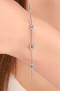 Gümüş  Üçlü Mavi Göz Nazar Boncuklu Zirkon Taşlı Gurmet Zincir Bileklik