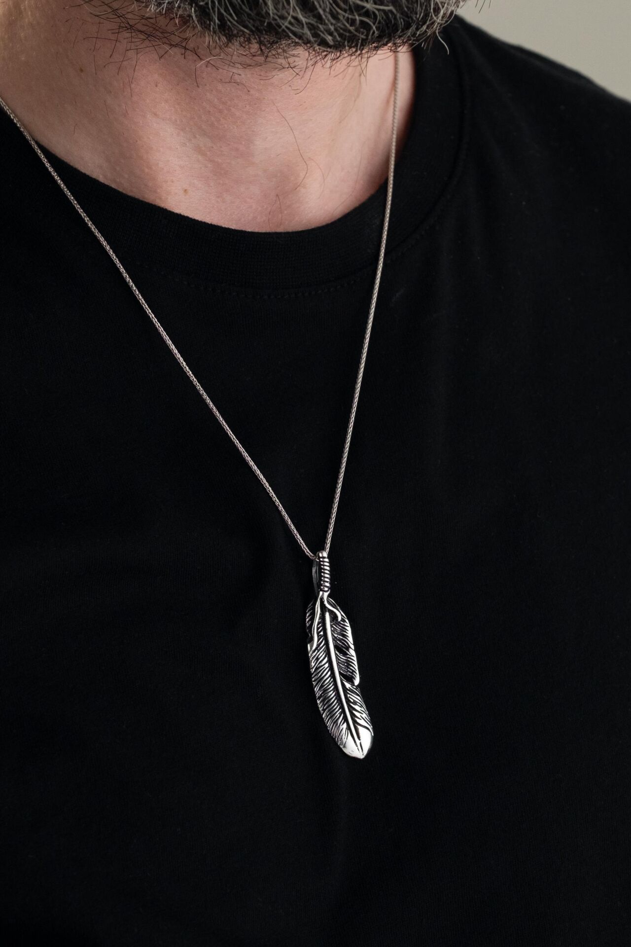 925 AYAR Gümüş Tüy Erkek Kolye