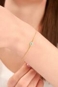 Gümüş Altın Kaplama Turkuaz Göz Nazar Boncuğu Zirkon Taşlı Gurmet Zincir Bileklik