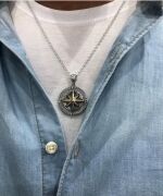 GÜMÜŞ PUSULA ERKEK KOLYE