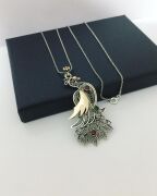 GÜMÜŞ TELKARİ TAVUS KUŞU KOLYE