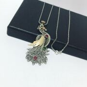 GÜMÜŞ TELKARİ TAVUS KUŞU KOLYE