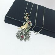 GÜMÜŞ TELKARİ TAVUS KUŞU KOLYE