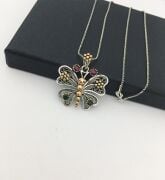 GÜMÜŞ TELKARİ KELEBEK KÖK ZÜMRÜT VE KÖK YAKUT TAŞLI KOLYE