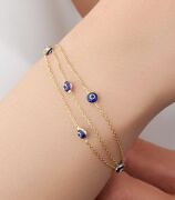 GÜMÜŞ ALTIN KAPLAMA GÖZ NAZAR BONCUKLU ÜÇ ZİNCİRLİ BİLEKLİK