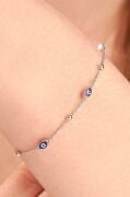Gümüş Mavi Göz Nazar Boncuklu Dorika Toplu Bileklik