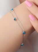 GÜMÜŞ GÖZ AÇIK MAVİ NAZAR BONCUKLU İKİ SIRALI BİLEKLİK