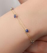 GÜMÜŞ ALTIN KAPLAMA GÖZ NAZAR BONCUKLU İKİ ZİNCİRLİ BİLEKLİK