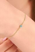 Gümüş Altın Kaplama Turkuaz Göz Nazar Boncuklu Gurmet Zincir Bileklik